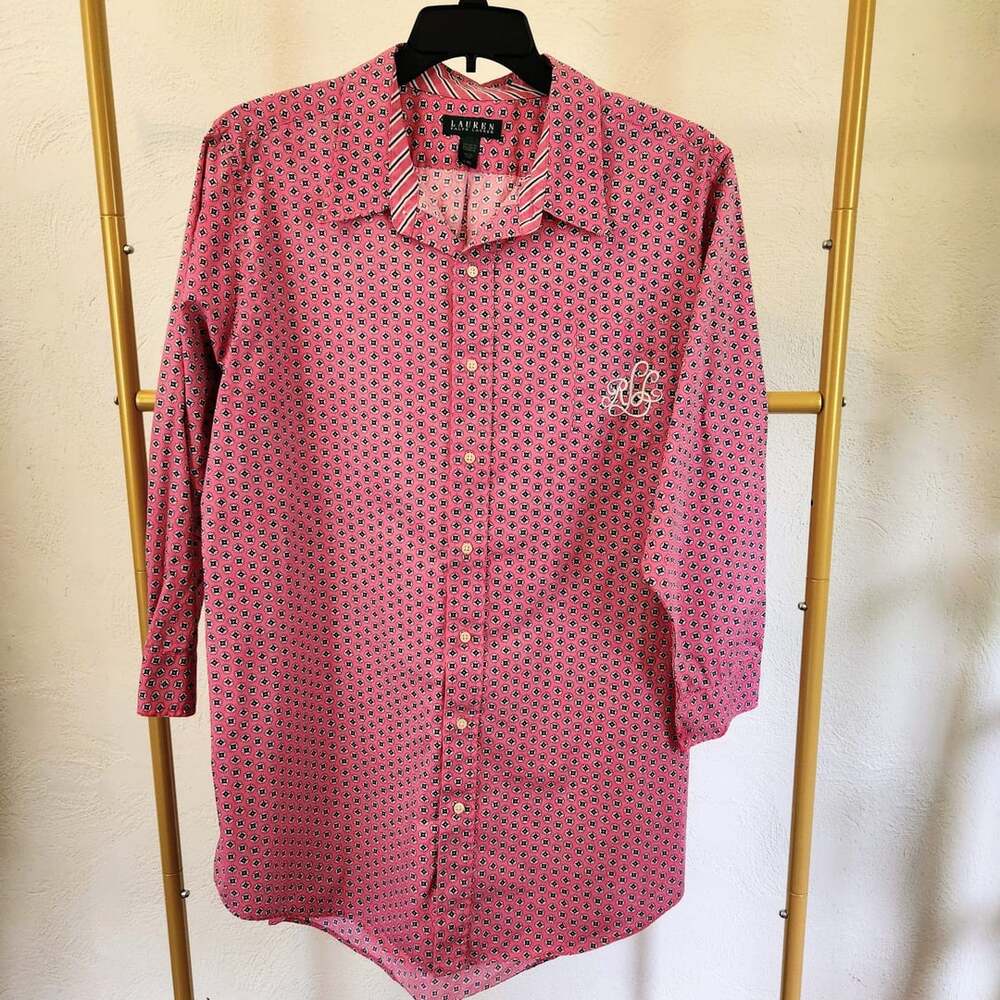 Lauren Ralph Lauren Geometric Print Button-Up Shirt Size L/XL Pink